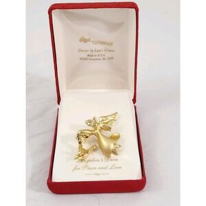 Giusti Brushed Gold Tone Flying Angel with Dove Brooch Pin‎